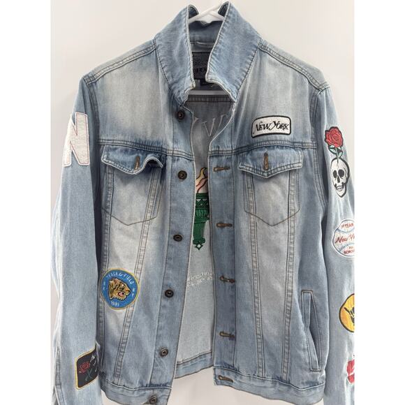BROOKLYN CLOTH Button Down Patches Blue Denim Jean Jacket Women's Size Medium... - Picture 3 of 16